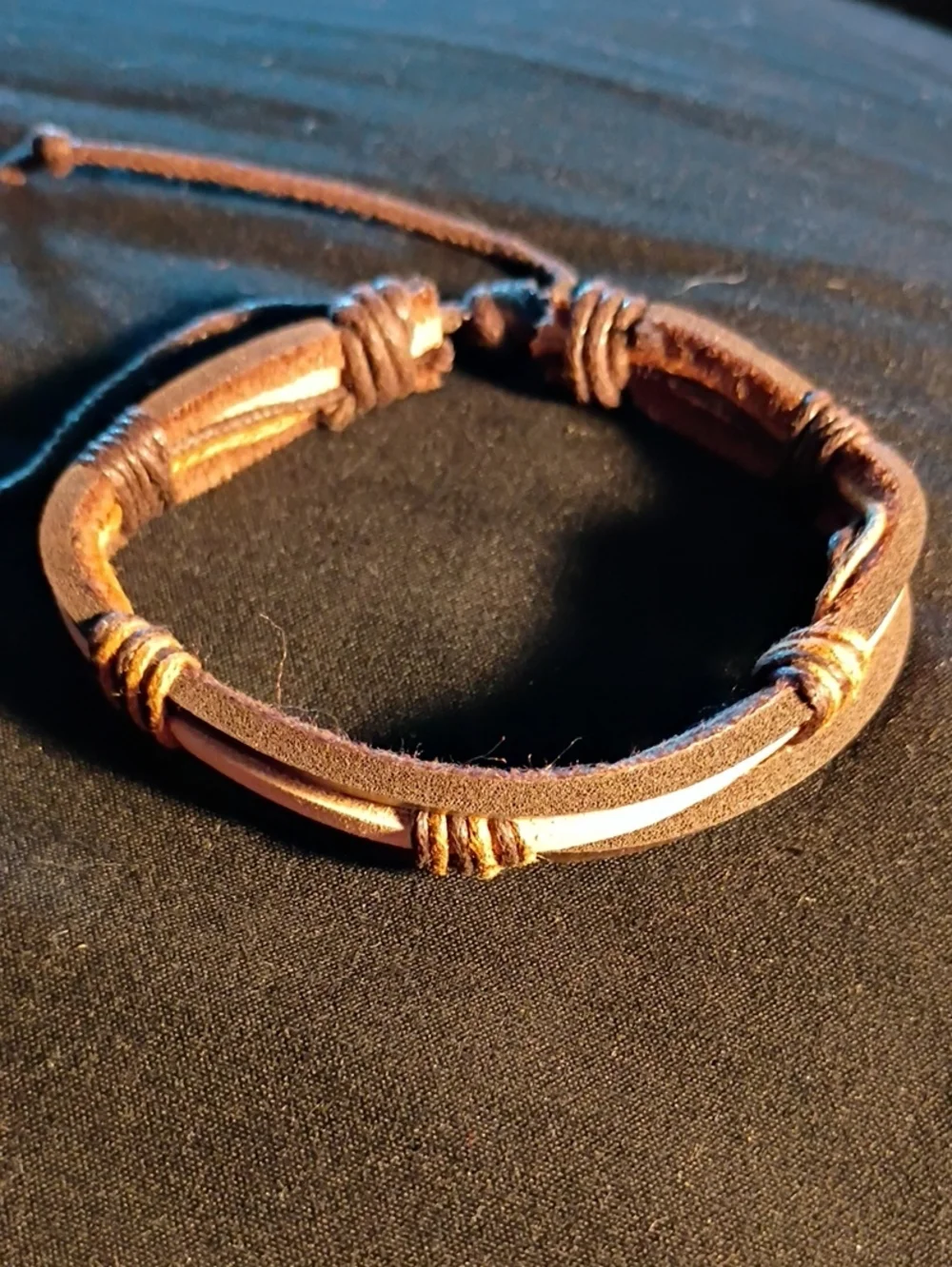 Brown Leather Cord Bracelet with White Accent